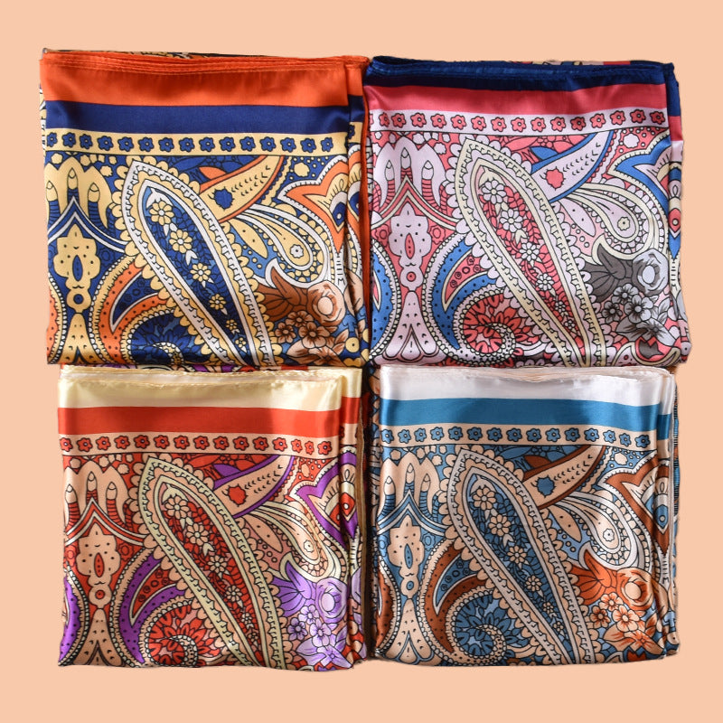 New 90 satin geometric plaid cashew print square scarf with sunscreen bag head silk scarf decorative scarf