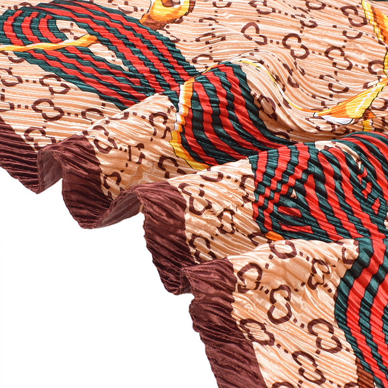 New French chain ring pattern printed pleated 90-color large square towel, head towel simulation silk