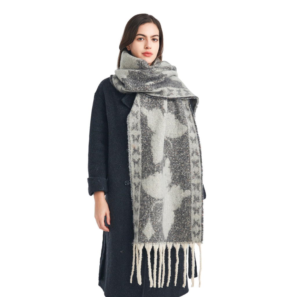 Scarf European, American autumn and winter thickened imitation mohair loop yarn butterfly jacquard scarf