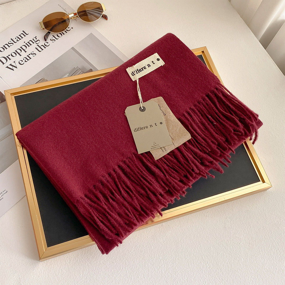 2025 Winter Imitation Cashmere Solid Color Scarf Women's Medium and Long Warm Scarf Shawl