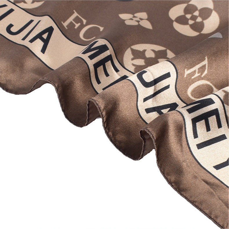 New stylish and elegant round letter edge pattern printing 90 satin large square towel headscarf