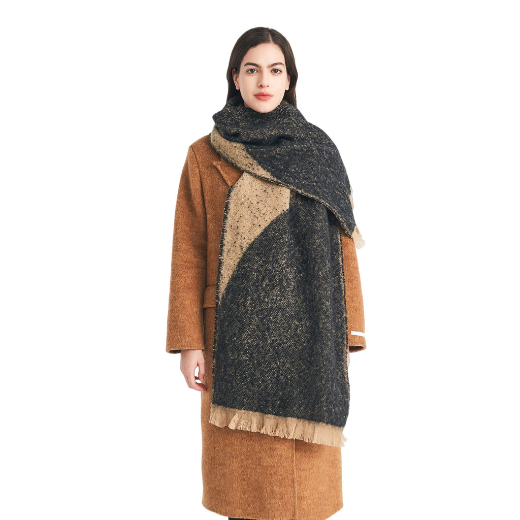 Europe, America, autumn and winter new circle sand jacquard color matching fringed scarf women's thickened shawl