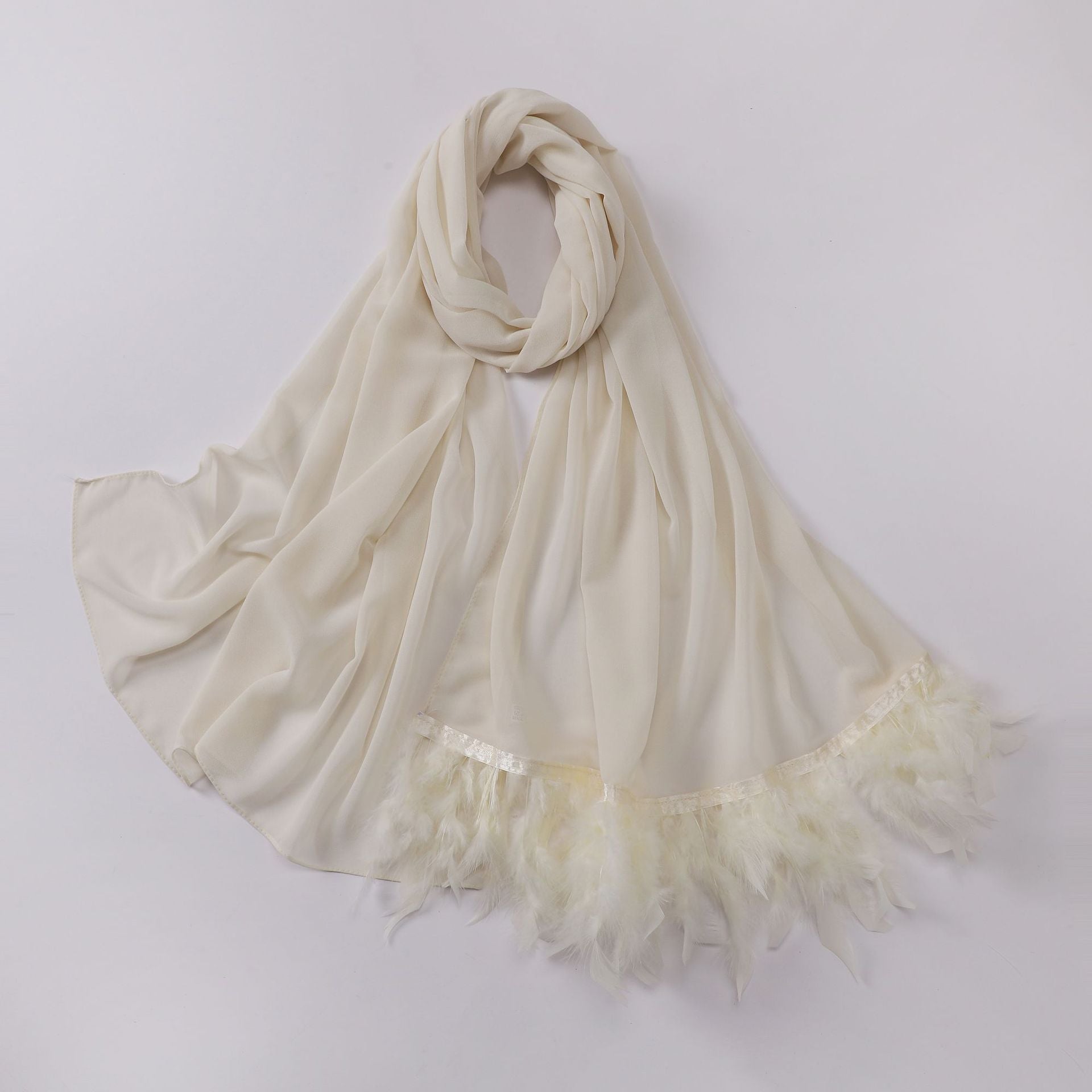New Pearl Chiffon Feather Bag Head Scarf Malaysia Indonesia Gauze Ostrich Hair Scarf