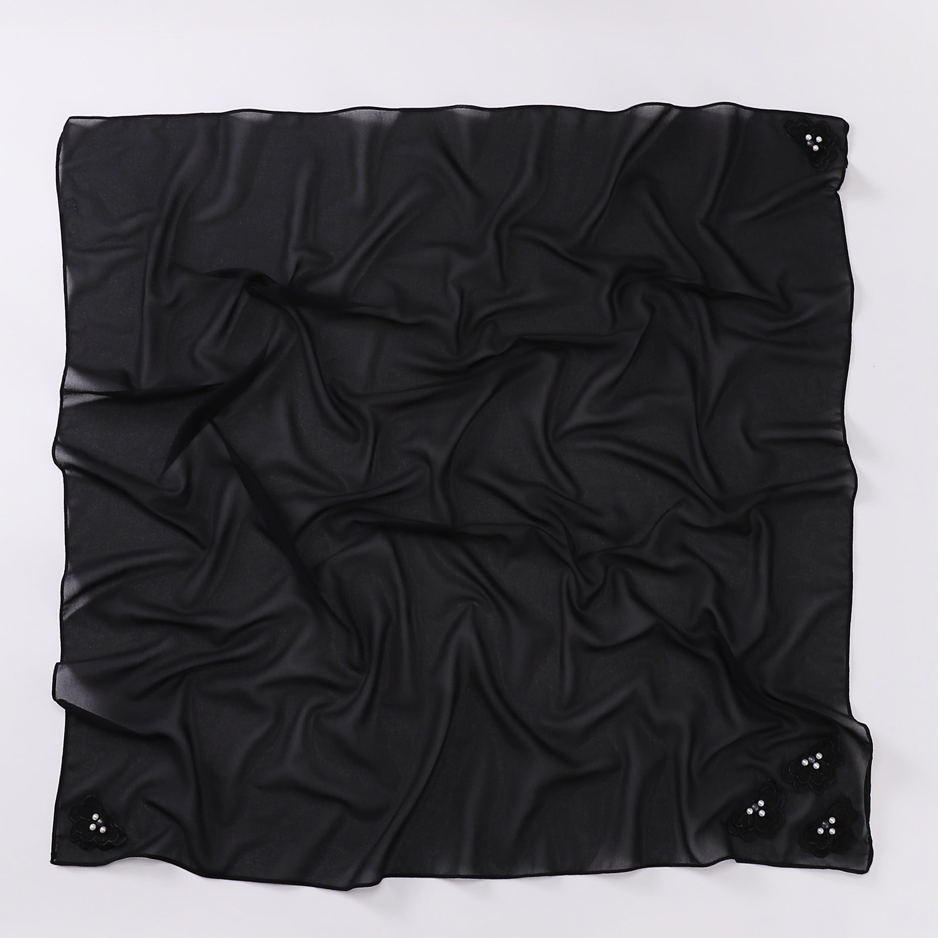 Four-corner butterfly bead pearl chiffon square scarf 90 * 90cm gauze sweet headscarf