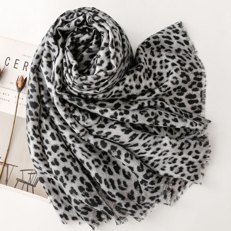 Cotton and linen feel scarf soft silk scarf leopard print burr print shawl