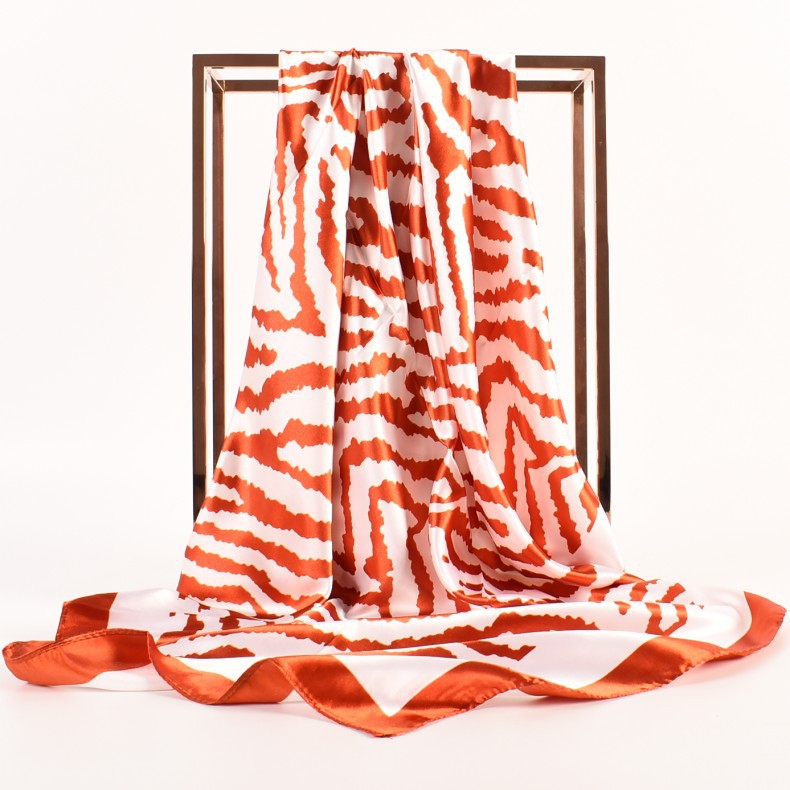 Autumn new simple small fresh zebra pattern plain weave satin 90 large square scarf women's fashion square scarf