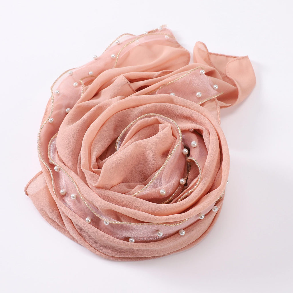 New solid color pearl chiffon bright pearl scarf bubble Hijab Malaysia Indonesia headscarf