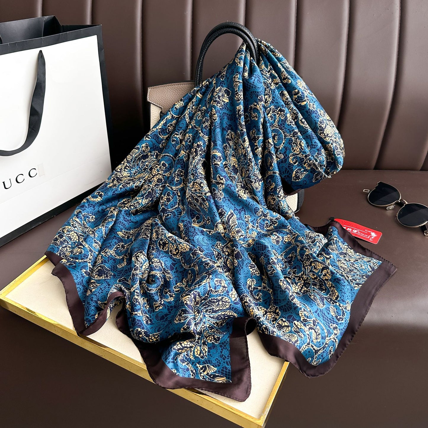 Retro intellectual national style simulation silk long silk scarf, mother's gift scarf, air-conditioned room decoration outside shawl