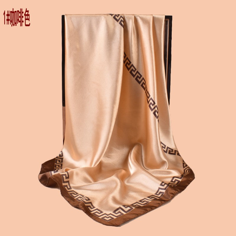 2025 new 90cm-swatch monochrome edged printed square scarf with sunscreen, bag head silk scarf decoration, scarf