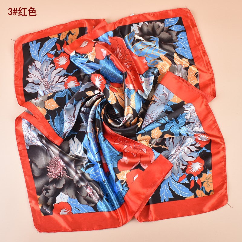 Spring new sweet flower simulation silk printing silk scarf head scarf 90 color diced light luxury square scarf