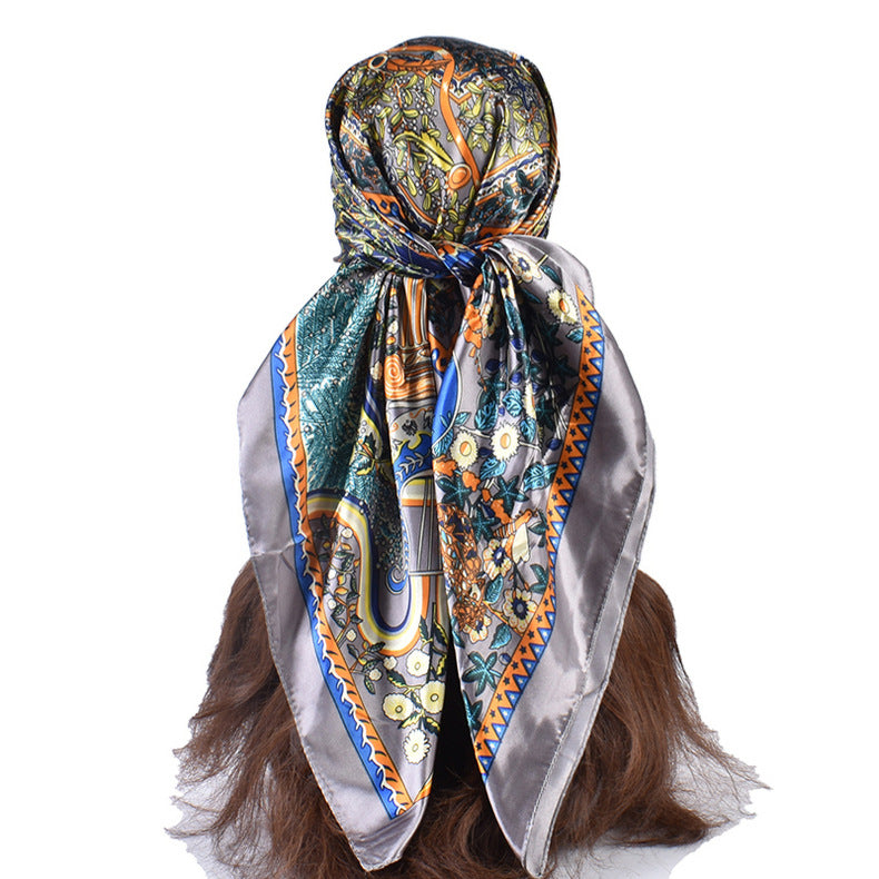 Summer new fashionable versatile natural pattern printing 90-color square scarf silk scarf headscarf