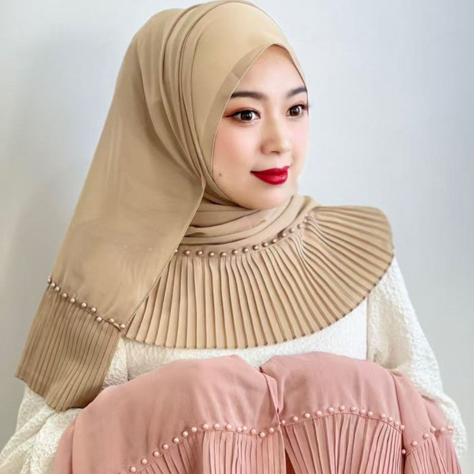 New pearl chiffon, pleated beaded scarf, gauze, malay headscarf, middle east Africa hijab