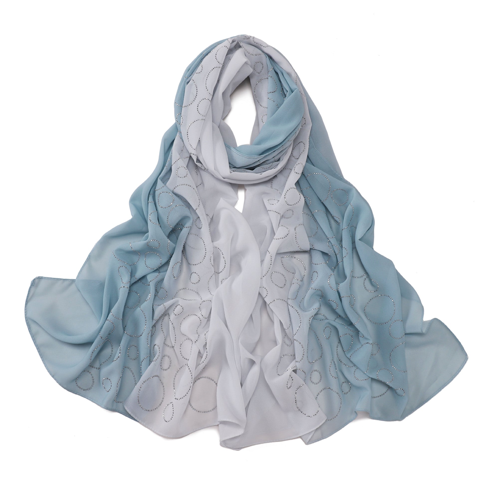 New pearl chiffon gradual change color circle hot diamond scarf yarn Middle East Africa Malaysia Indonesia headscarf