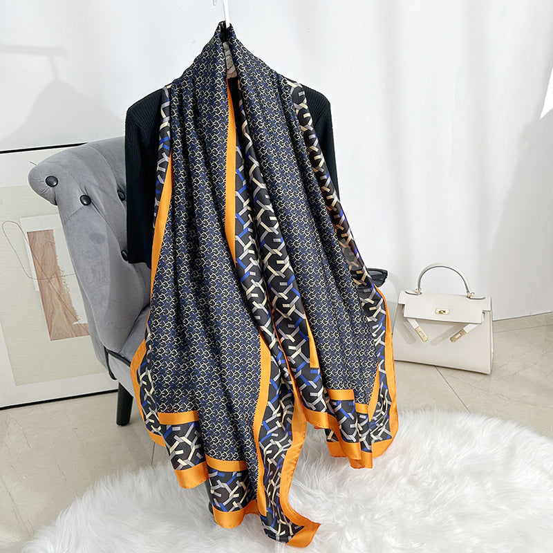 Fashion versatile color geometric line printed scarf, ethnic women's decorative headscarf, shawl outside clothes
