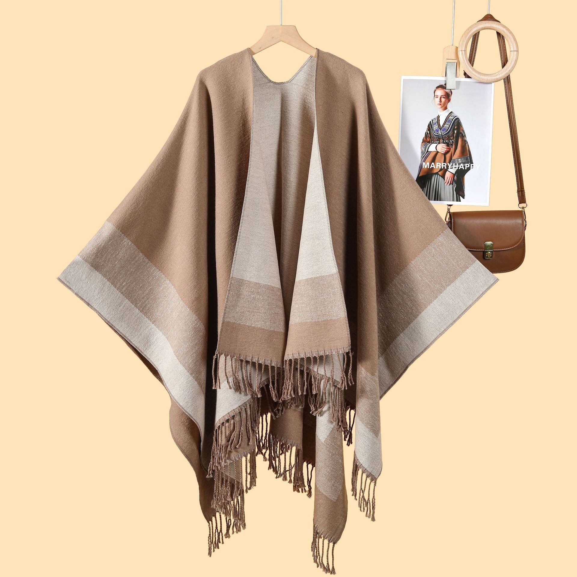 New product temperament simple tassel frame large shawl new Nepal travel out warm photo cardigan