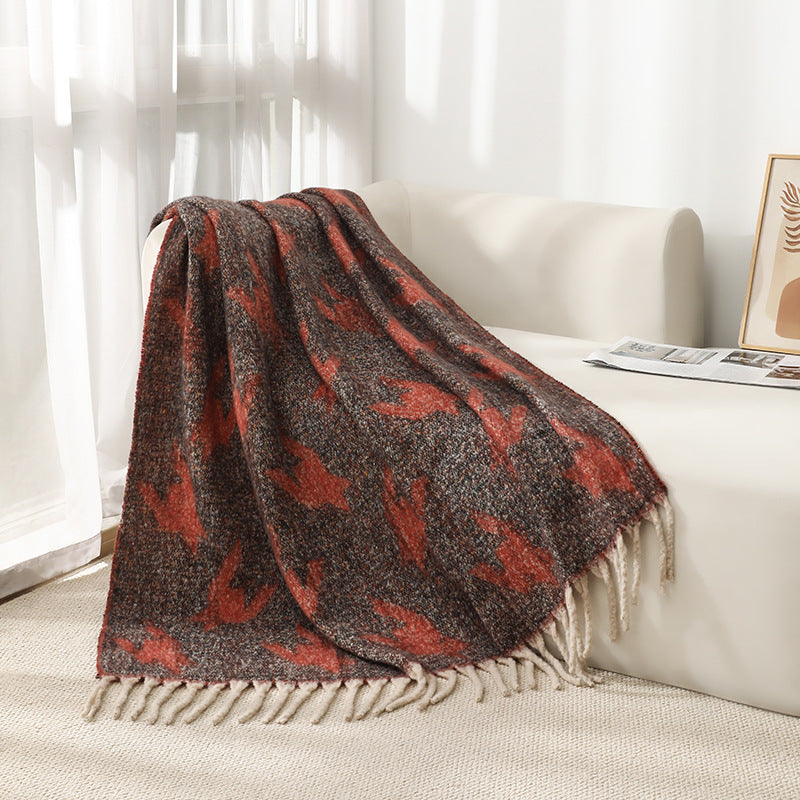 Blanket new European, American autumn and winter imitation mohair thickened thousand bird grid large shawl jacquard blanket