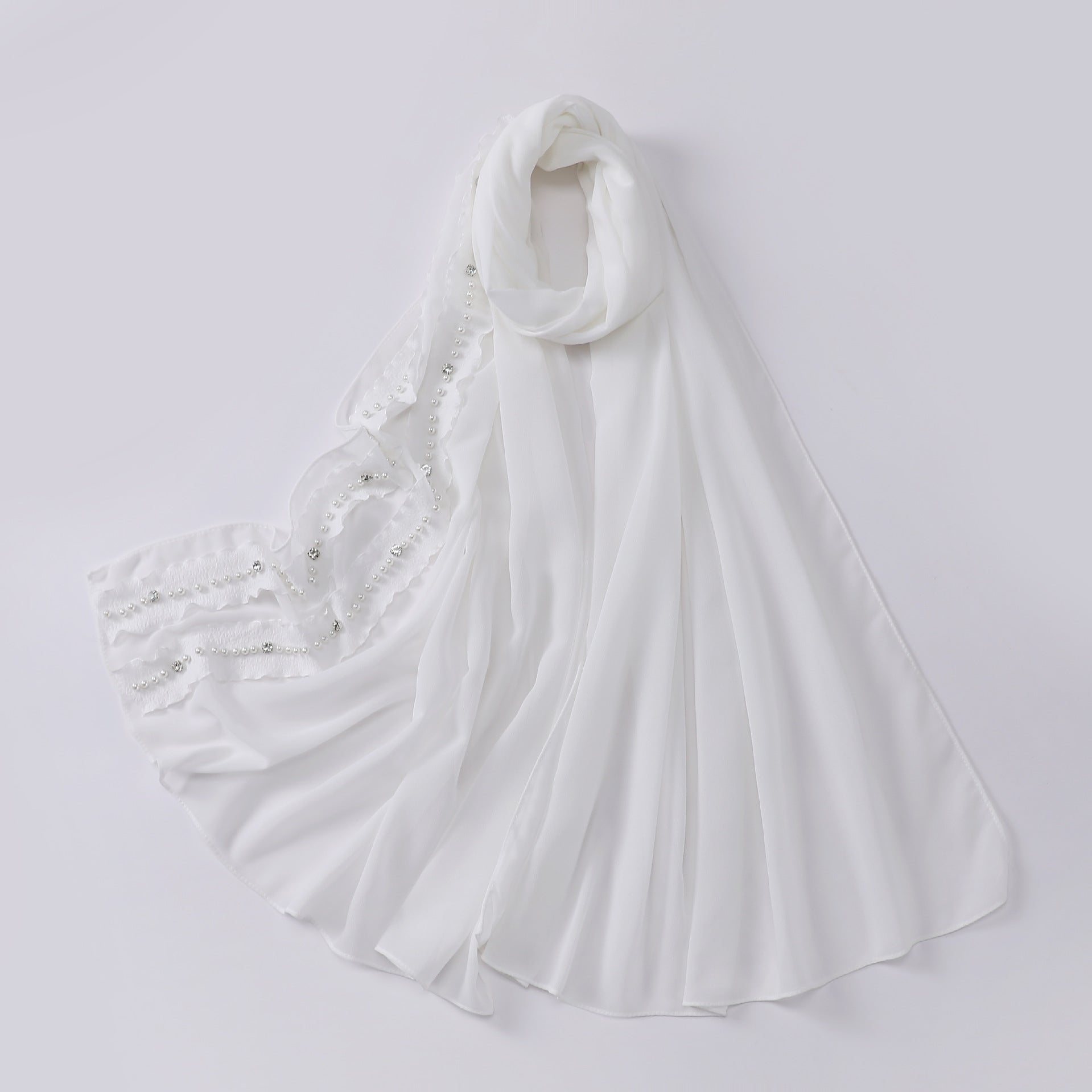 New solid color pearl chiffon lotus leaf lace bead nailed diamond scarf Middle East headscarf  scarf Malay Baotou