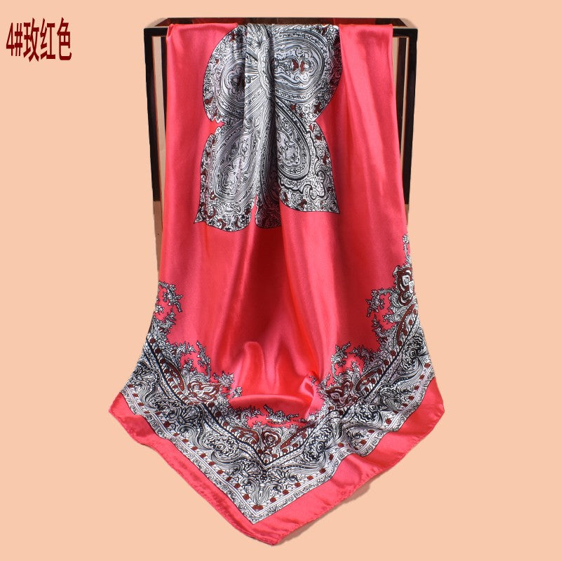 Autumn new personalized crown satin square scarf silk scarf fashion simulation silk scarf