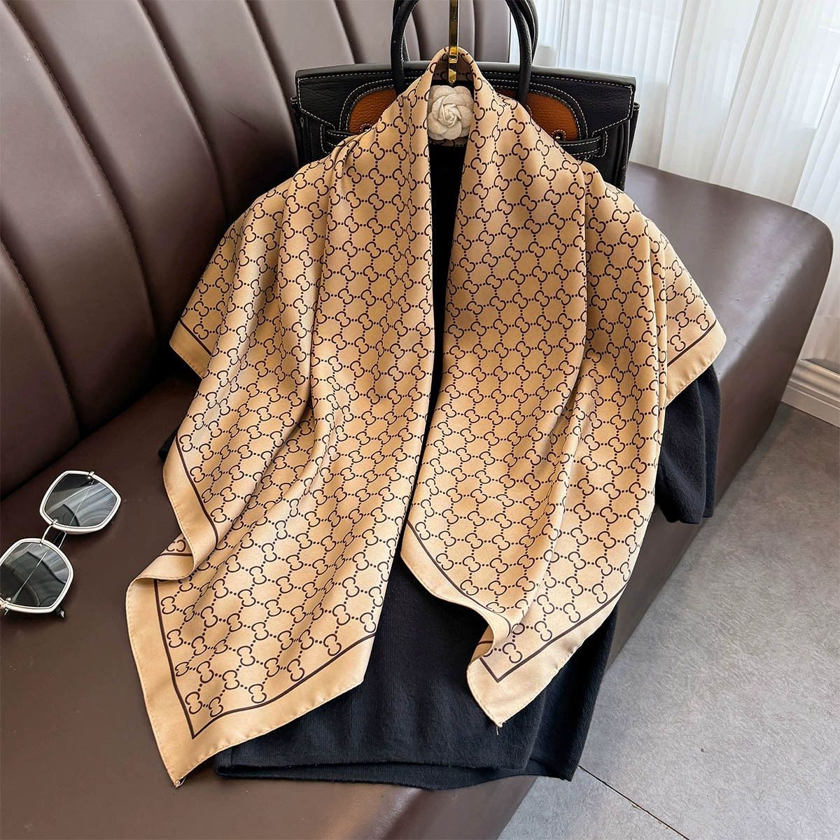 Summer Korean version of simple striped scarf twill square scarf 90cm fashionable versatile sunscreen shawl headscarf women