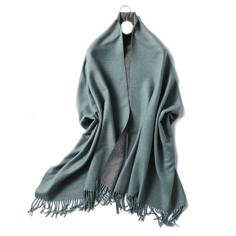 Simple solid color imitation cashmere scarf men's and women's winter thickened warm double-sided two-color versatile fringed shawl core-spun yarn