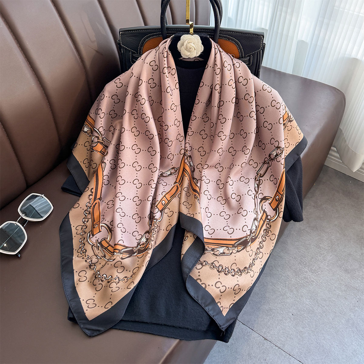 Korean version of the new twill square scarf belt, classic versatile temperament, thin silk scarf, neck protection, versatile foreign style neck