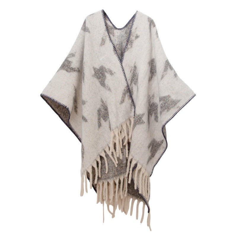 Shawl 2025 new European and American autumn and winter circle yarn imitation mohair thickened thousand bird grid shawl