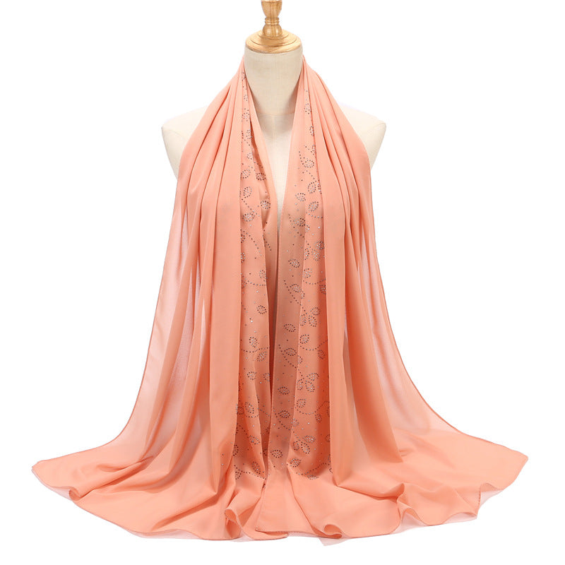 Solid color pearl chiffon hot diamond scarf Malay Indonesian headscarf  scarf Middle East headscarf