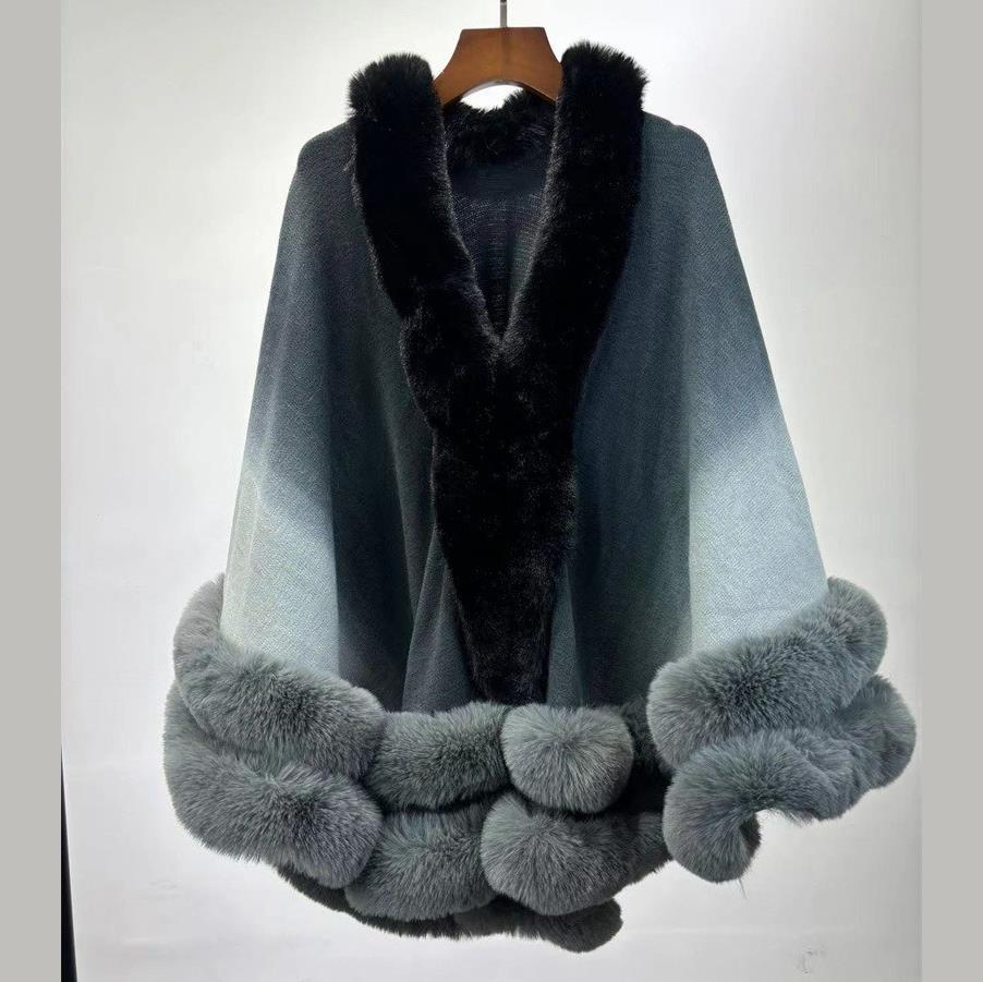 autumn and winter shawl jacket European and American loose big fur collar cape cape coat 0021
