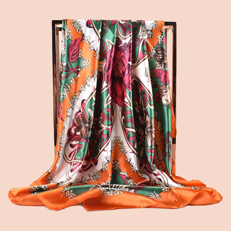 Spring new fashion large shawl simulation silk plant printing silk scarf head scarf 90-color diced large square scarf batch