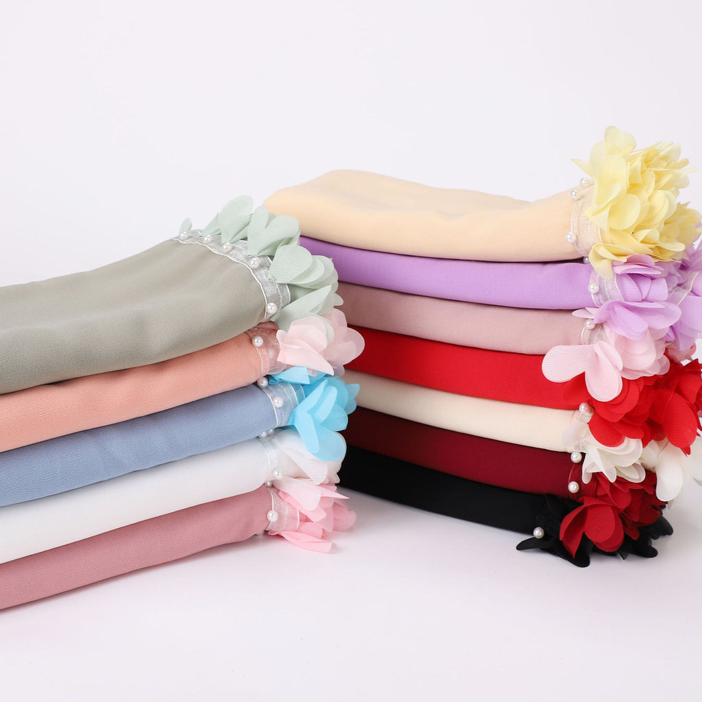 New pearl chiffon flower lace bead scarf middle east headscarf malaysia hijab