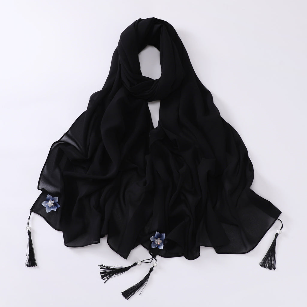 newdiamond tassel monochrome pearl chiffon  women's head scarf hijab
