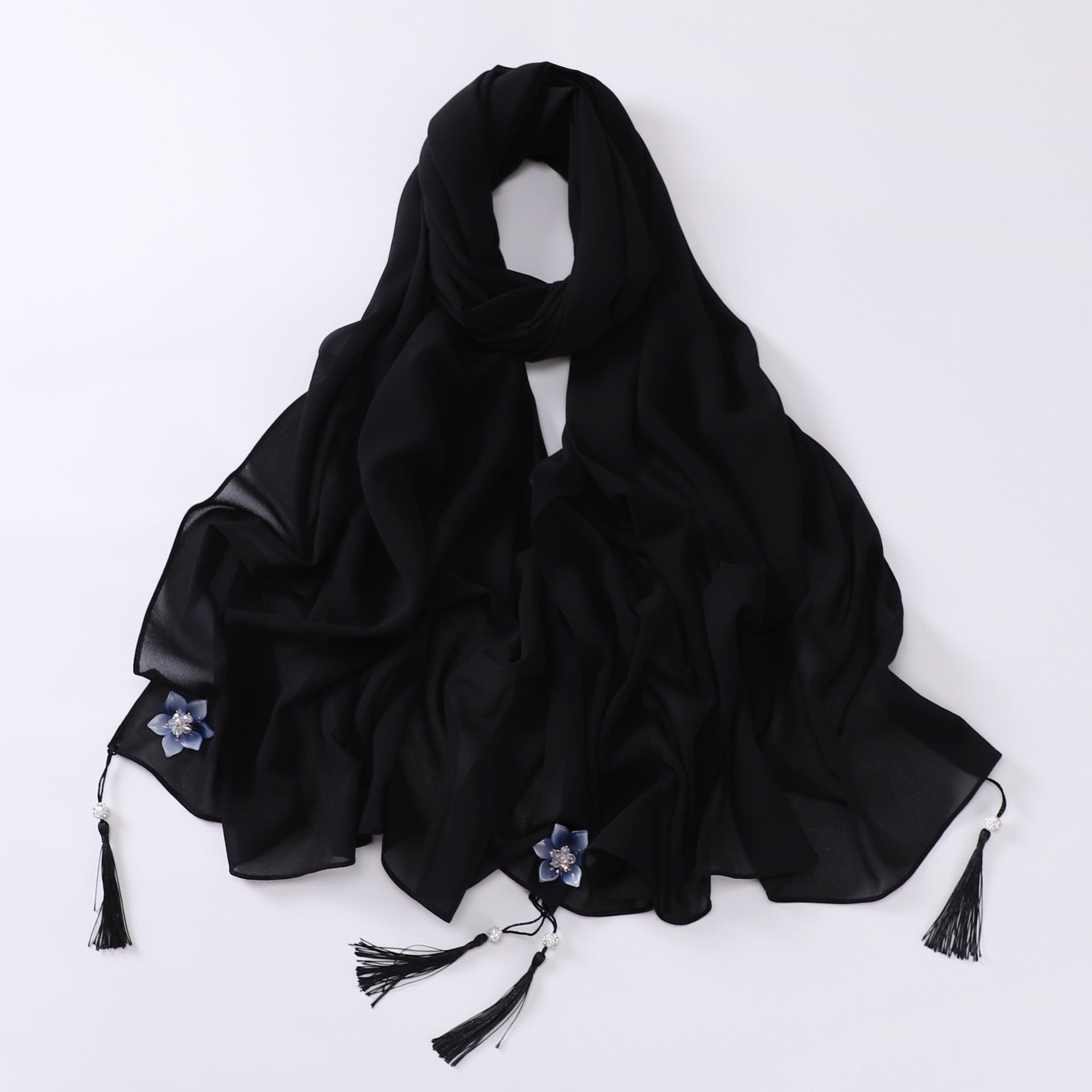 newdiamond tassel monochrome pearl chiffon  women's head scarf hijab