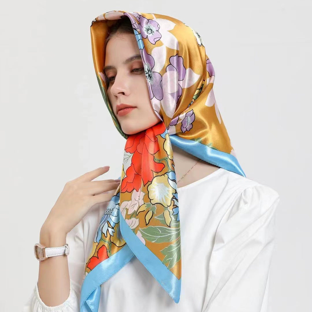 Indonesian, Malay women's head scarf, imitation silk and satin 90cm large square scarf, outer scarf