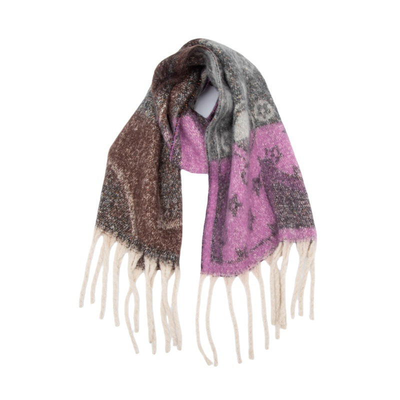 2025 new European and American autumn and winter circle yarn jacquard five-leaf flower fringed scarf