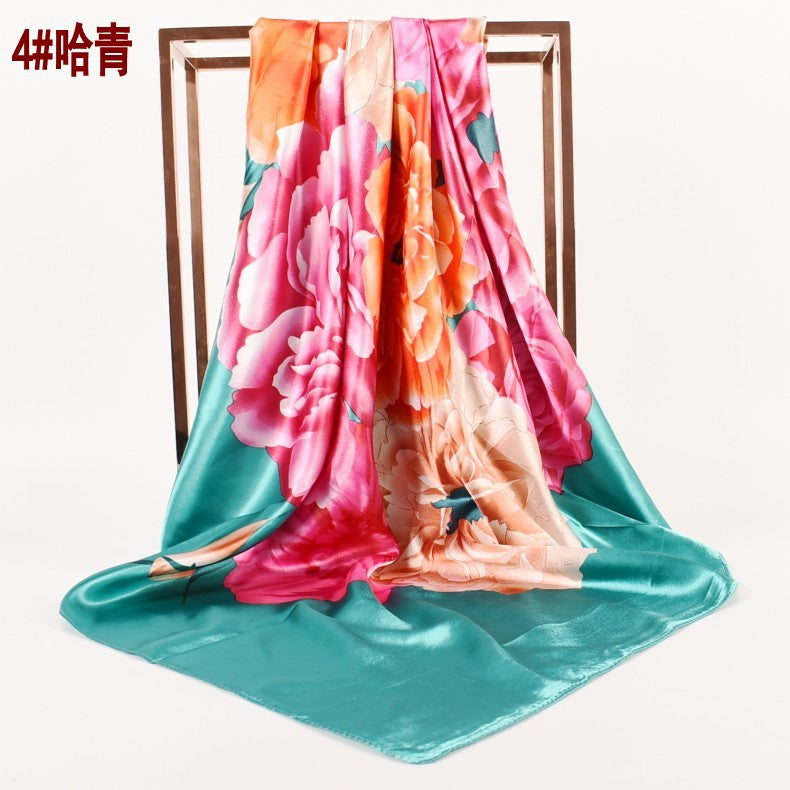 Fashion Spring and Autumn New Simple Small Fresh Peony Satin 90 * 90 Women, Silk Scarf Scarf Shawl