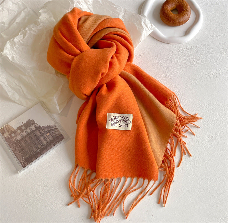Autumn and winter new double-sided imitation cashmere scarf women's solid color long shawl scarf