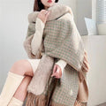 New cape shawl hooded fleece thickened temperament fringed medium and long loose large size cape jacket 1186 #