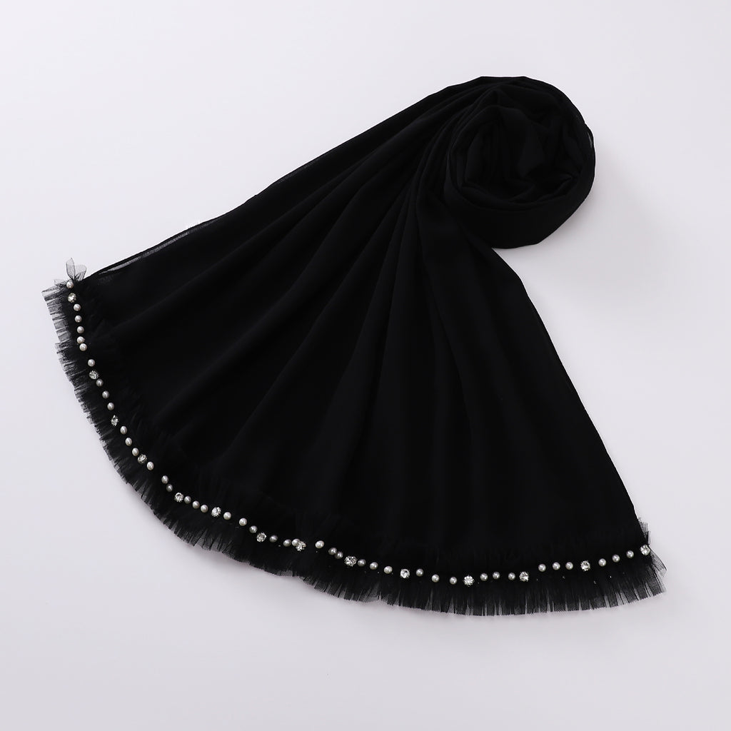 New pearl chiffon pleated lace spiked scarf yarn Middle East Africa headscarf