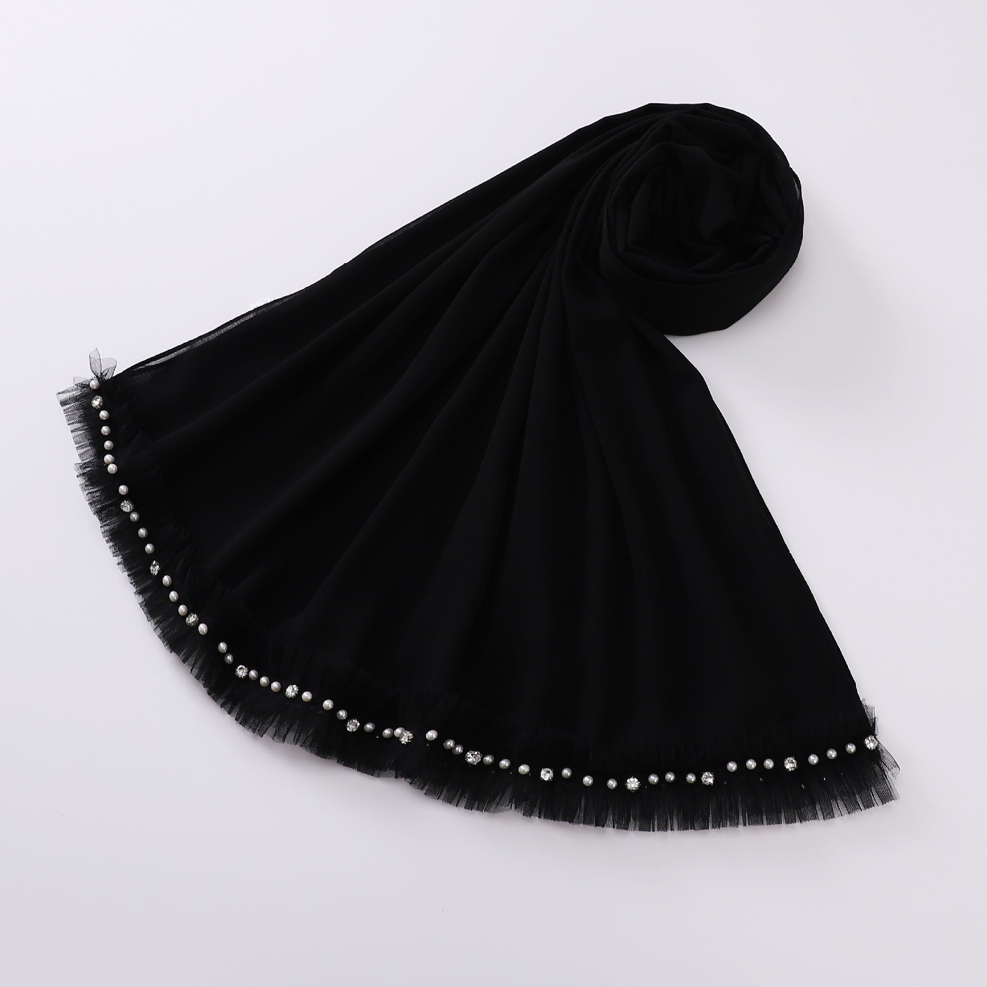 New pearl chiffon pleated lace spiked scarf yarn Middle East Africa headscarf