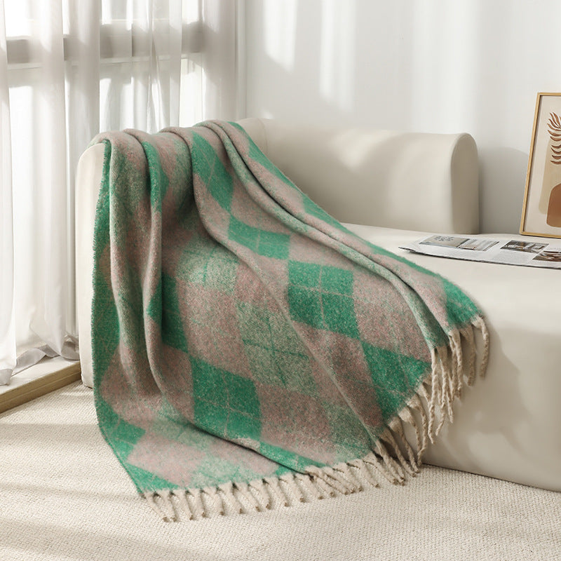 Blanket 2025 new European and American autumn and winter circle yarn imitation mohair thickened large shawl jacquard blanket