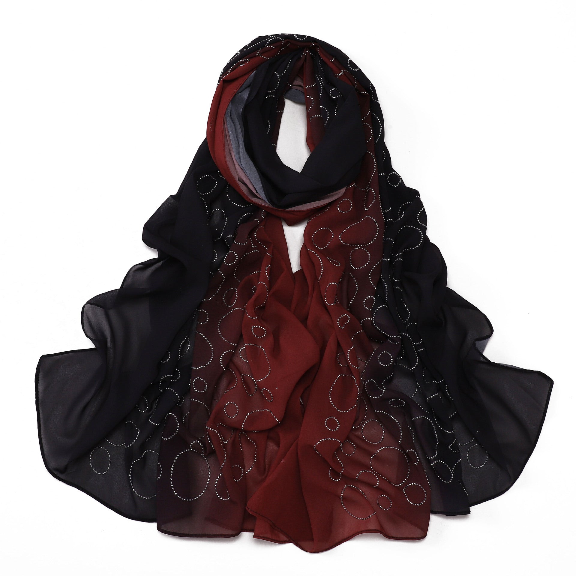 New pearl chiffon gradual change color circle hot diamond scarf yarn Middle East Africa Malaysia Indonesia headscarf