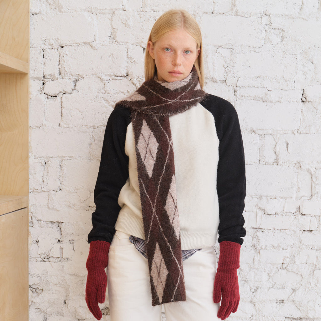 Designer wool-blend neutral rhombus plaid knitted scarf women's winter brushed soft wool scarf