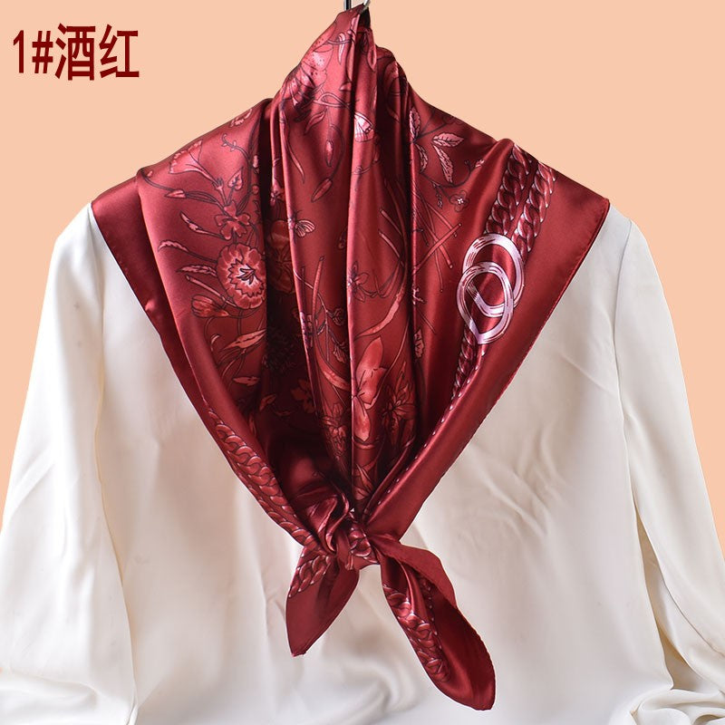 Spring and summer scarf flower bush butterfly printing versatile decorative scarf headscarf silk scarf 90 high-quality satin square scarf