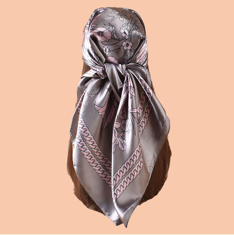 Spring and summer scarf flower bush butterfly printing versatile decorative scarf headscarf silk scarf 90 high-quality satin square scarf