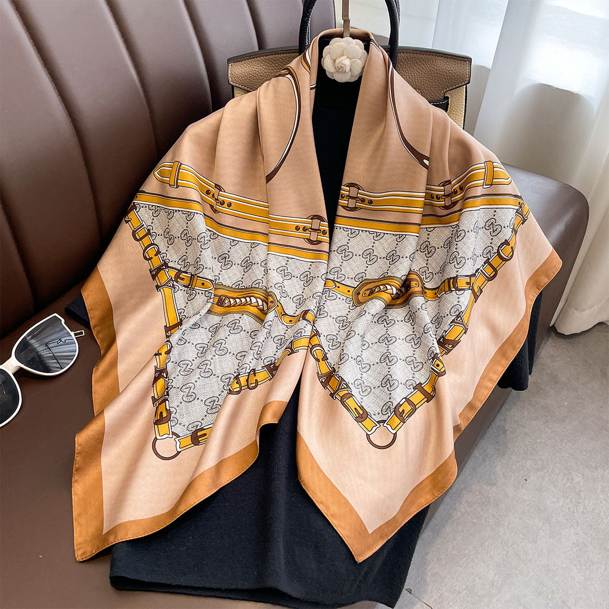 Fashion new versatile 90 twill square scarf women's travel multi-functional decorative scarf thin shawl batch