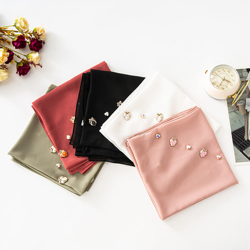 New pearl chiffon 90CM square scarf Malaysia Muslim Headscarf Hijab Bubble chiffon