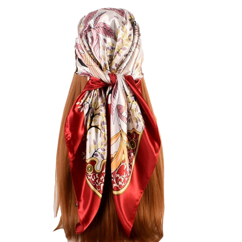 Autumn and winter new small fresh plants and flowers 90 square silk scarves for women