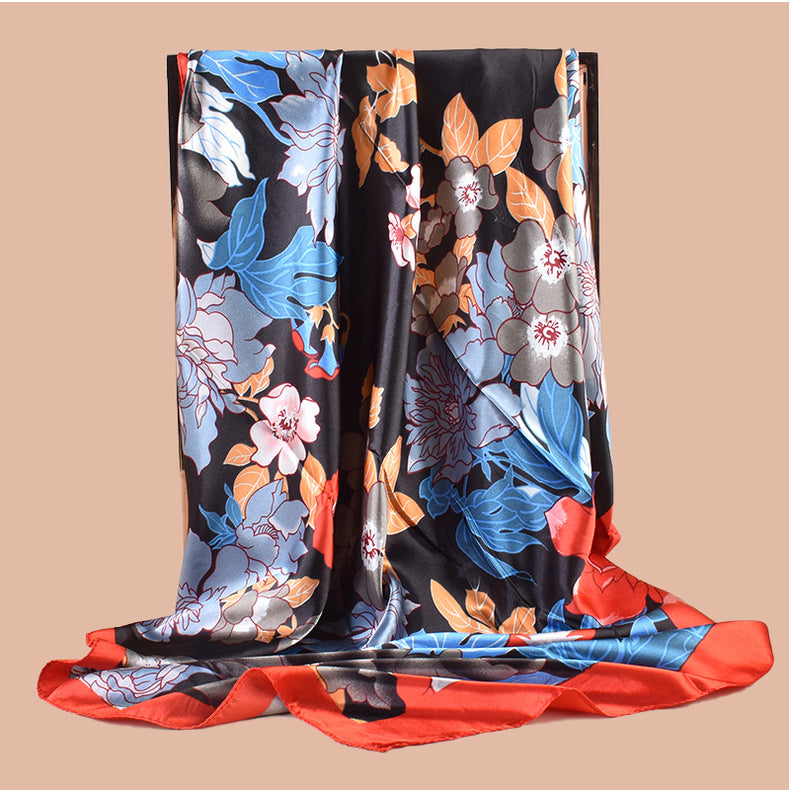 Spring new sweet flower simulation silk printing silk scarf head scarf 90 color diced light luxury square scarf