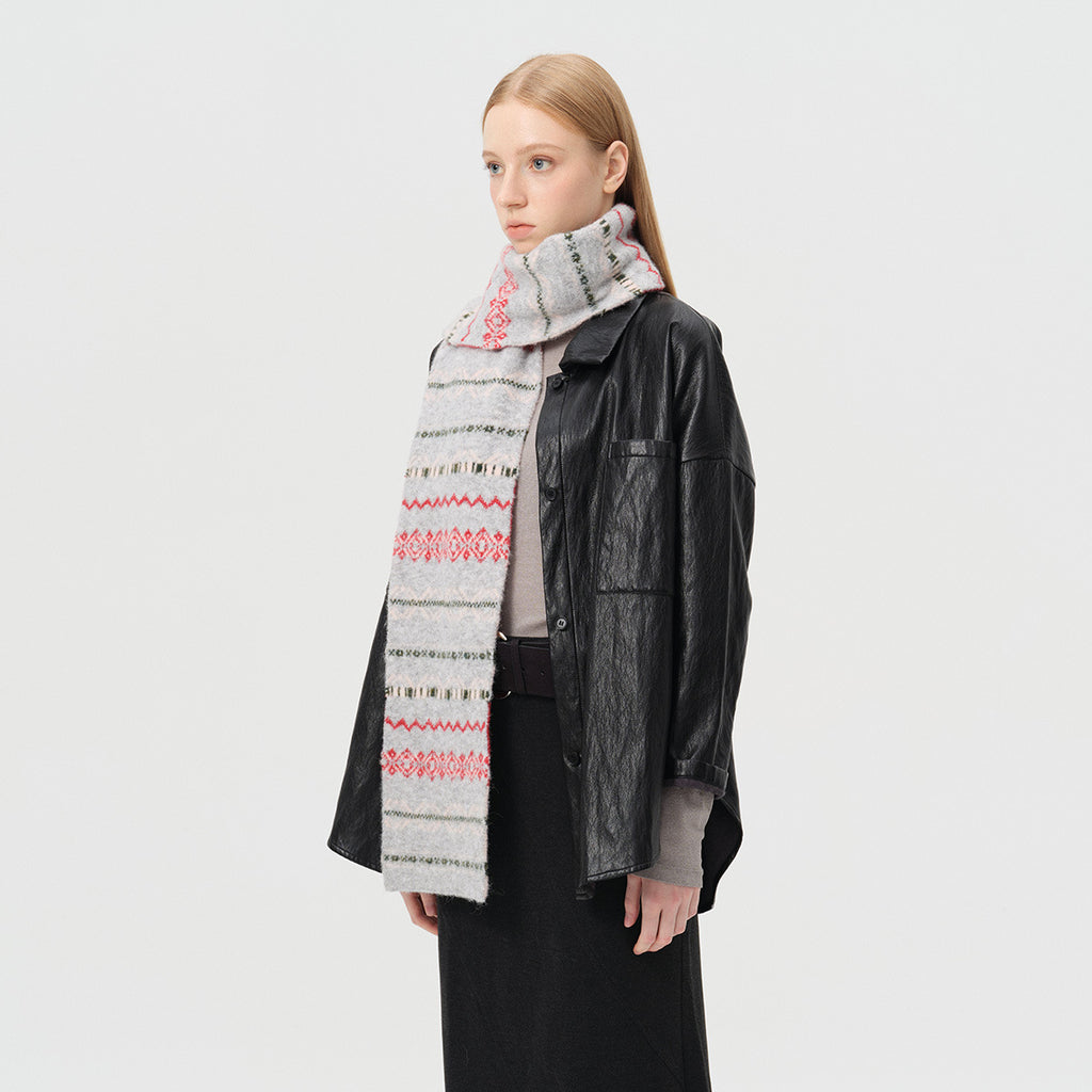 Fair Island retro jacquard wool blended scarf autumn and winter atmosphere Japanese soft scarf
