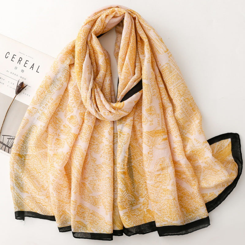 fashion modern printing frame silk scarf travel vacation shawl
